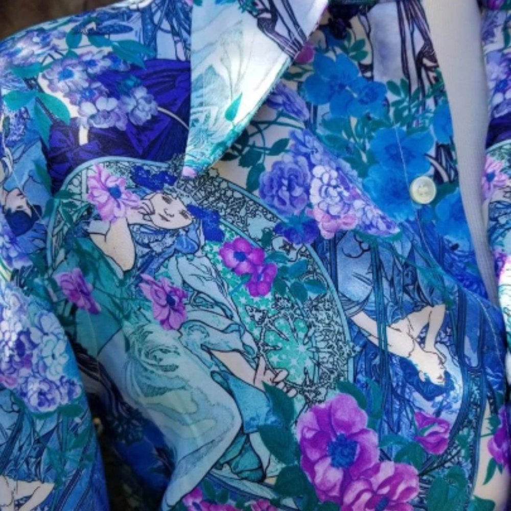 Vintage top shirt womens mens unisex 70s floral psychedelic lady